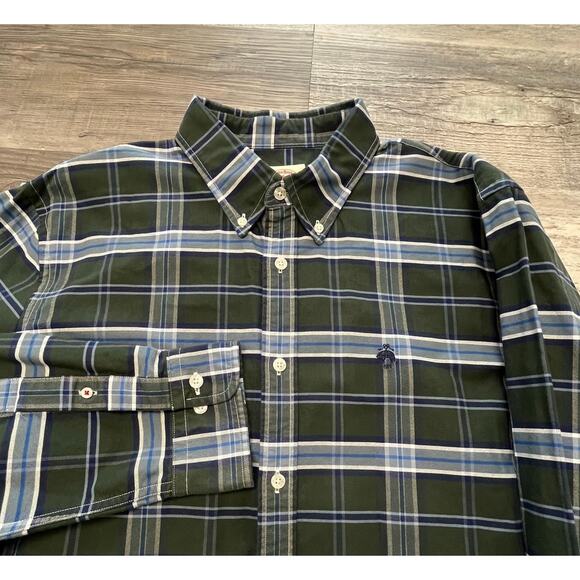 Brooks‎ Brothers Red Fleece Flannel Tartan Plaid Green Mens XL Button Down Shirt - Picture 1 of 9